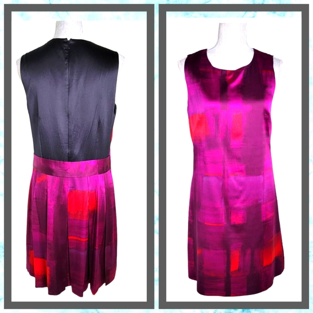 Elie Tahari Silk Blend Abstract Print Shift Dress Purple/Black  Sleeveless Sz 8